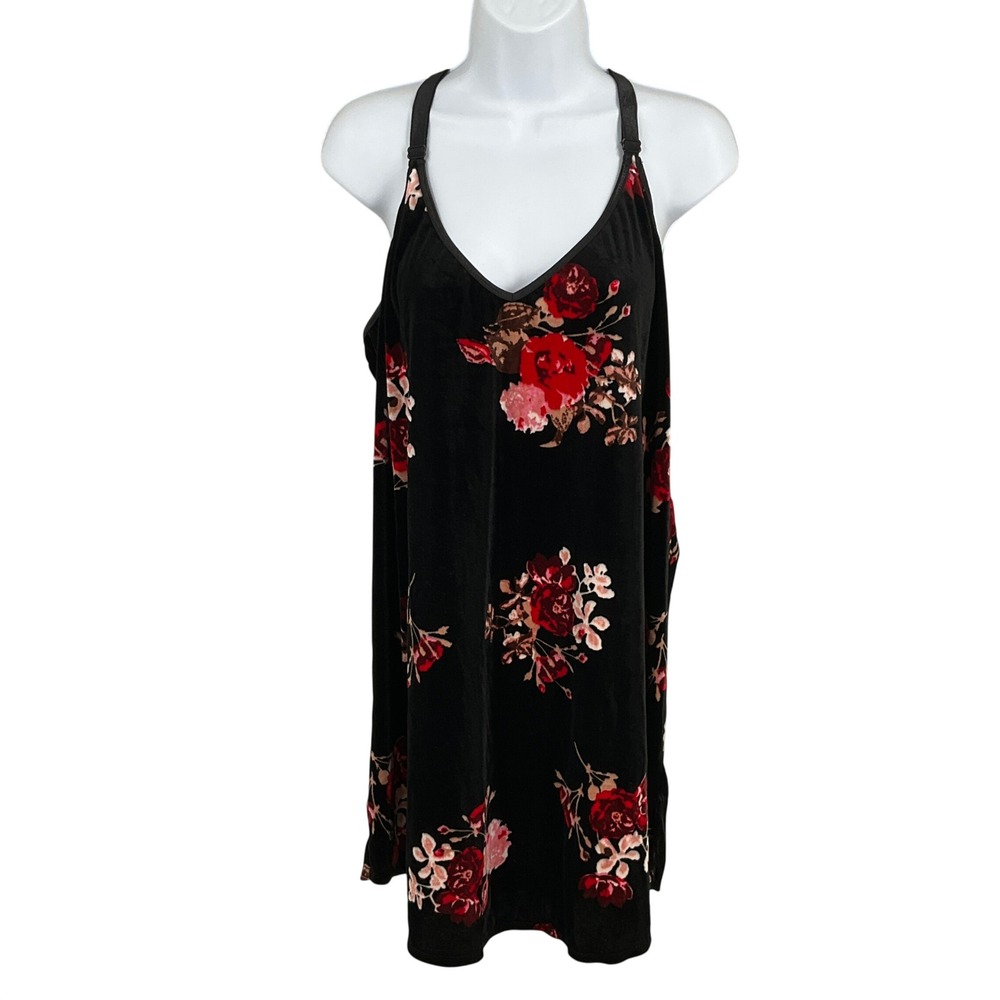 Apt. 9 Nightgown Women XXL Black Red Floral Velvet Chemise Racerback Sleeveless - Picture 1 of 9